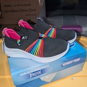 Skechers Black Slip-On Sneakers with Rainbow Straps